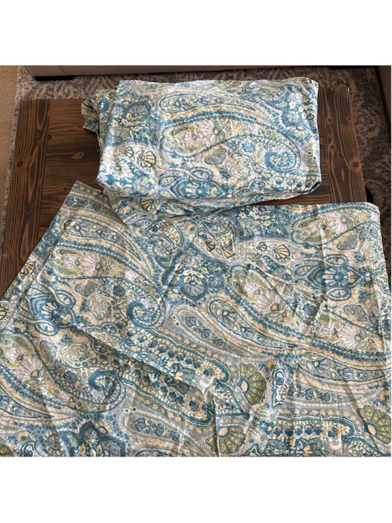 Pottery Barn Other - Pottery Barn Paisley Duvet Cover Full Queen w Euro Shams Blue Green